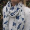White and Navy Cat Design Scarf
