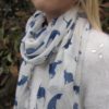 White and Navy Cat Design Scarf