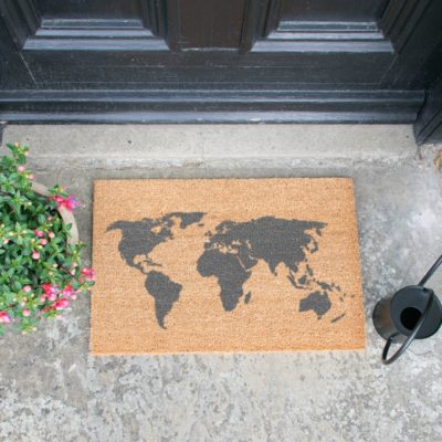 Artsy Grey World Map Doormat