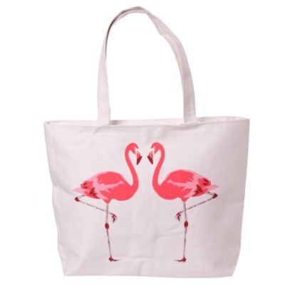 Cotton Flamingo Zip Up Shopping Bag