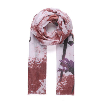 Wine hummingbird and floral print scarf