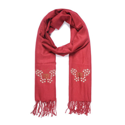 Red butterfly embroidered scarf