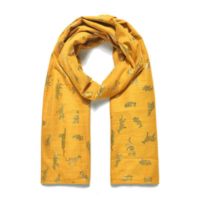 Ochre gold dotty cheetah foil print thick scarf