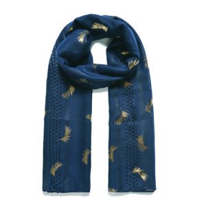 Navy Textured Fern Foil Print Scarf